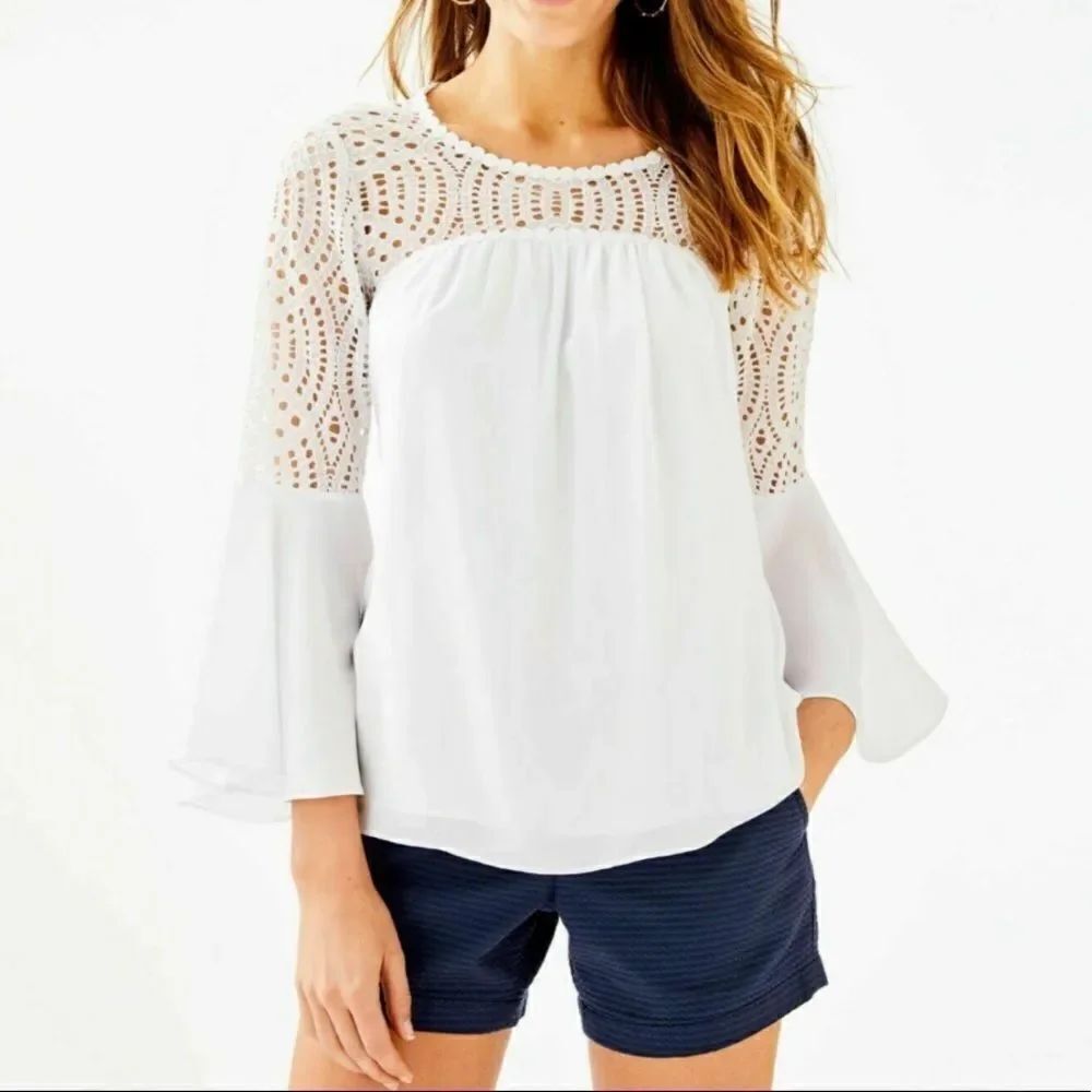 Lilly Pulitzer Amenna Top Resort White NWT long sleeve
